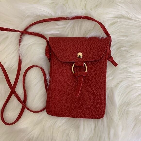 Vegan Leather Two Pocket Cellphone Carrier, Red - Picture 1 of 5